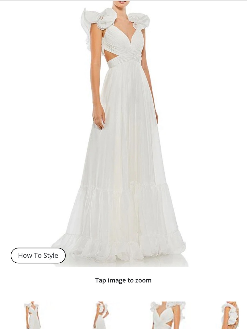Mac Duggal White Flutter Sleeve Cutout Maxi Gown